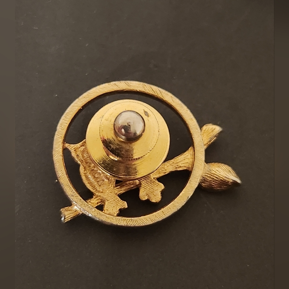 Owl Pin Owl Brooch Gold Tone - Picture 2 of 5